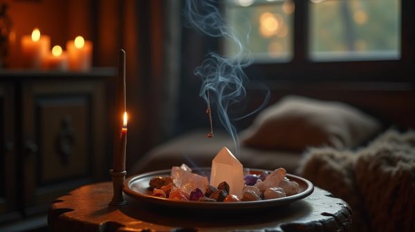 Rituels du soir : encens, pierres et pendule pour clore une journée trop chargée